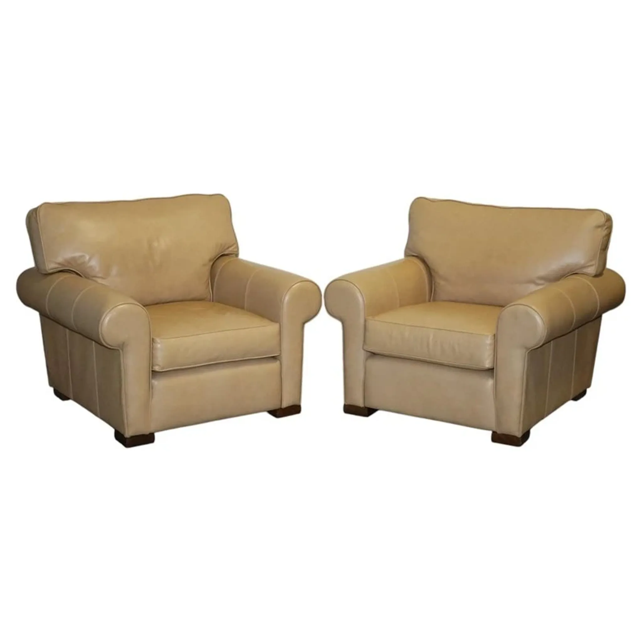 Brown Leather Latte Armchairs by Multi York England, Set of 2