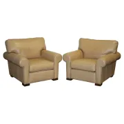Brown Leather Latte Armchairs by Multi York England, Set of 2