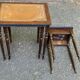 3 nesting tables in solid wood and tawny leather from the 1950s.