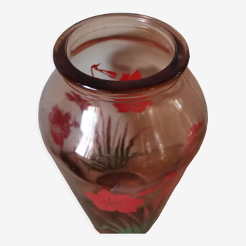 Daffodil screen-printed pink molded glass vase