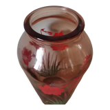 Daffodil screen-printed pink molded glass vase