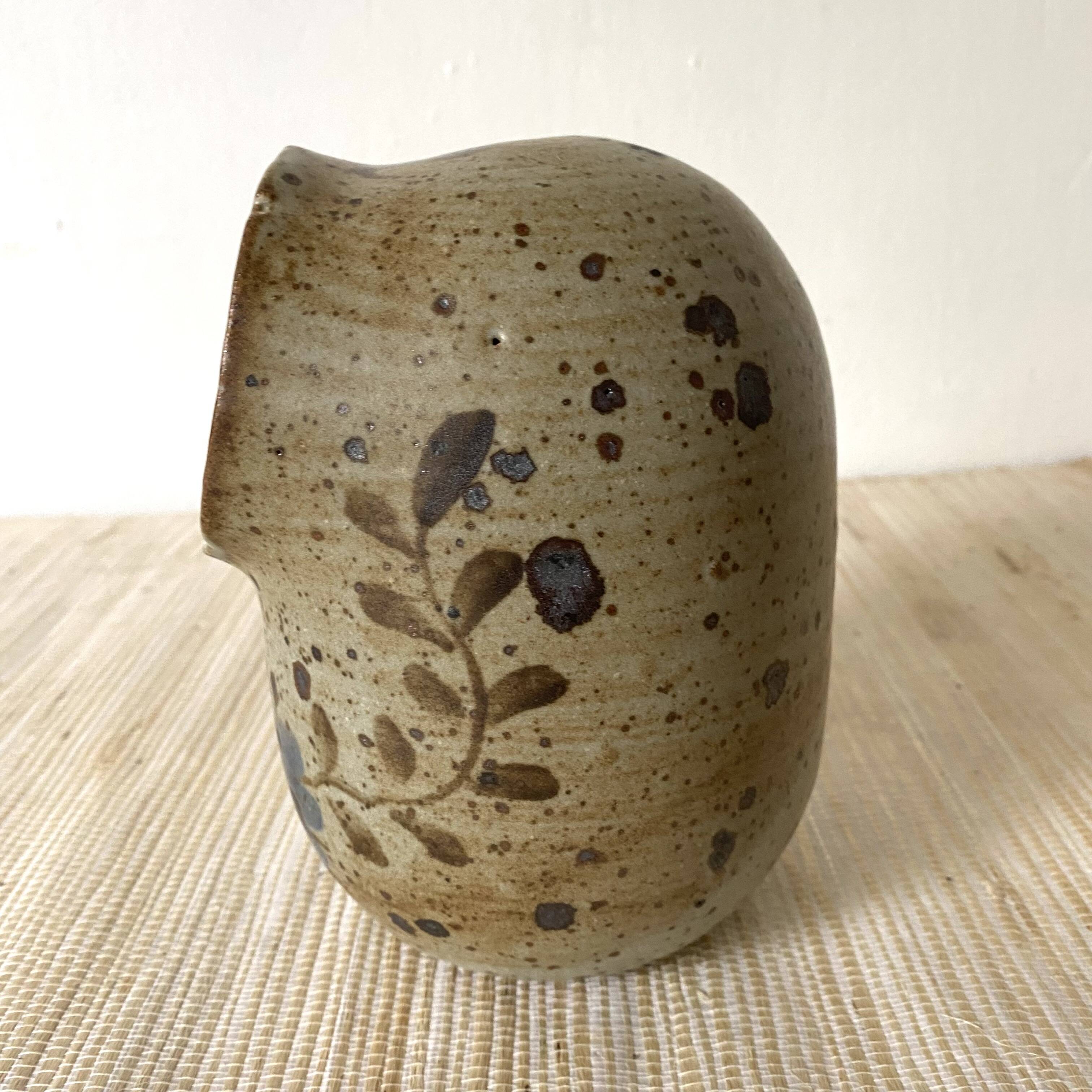 Stoneware salt pot, blue flower decor