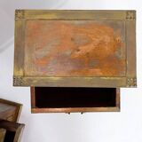 Paire de tables de chevet en bois, laiton et cuivre