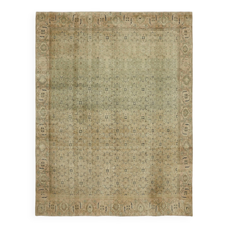 Tapis de laine beige noué à la main vintage années 1970 287 cm x 367 cm Laine Beige