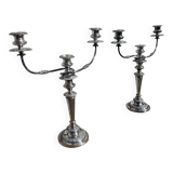 Pair of three-light convertible candelabras in silver metal