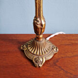 Table lamp in gilded bronze with opalescent glass shade, early 20th century.