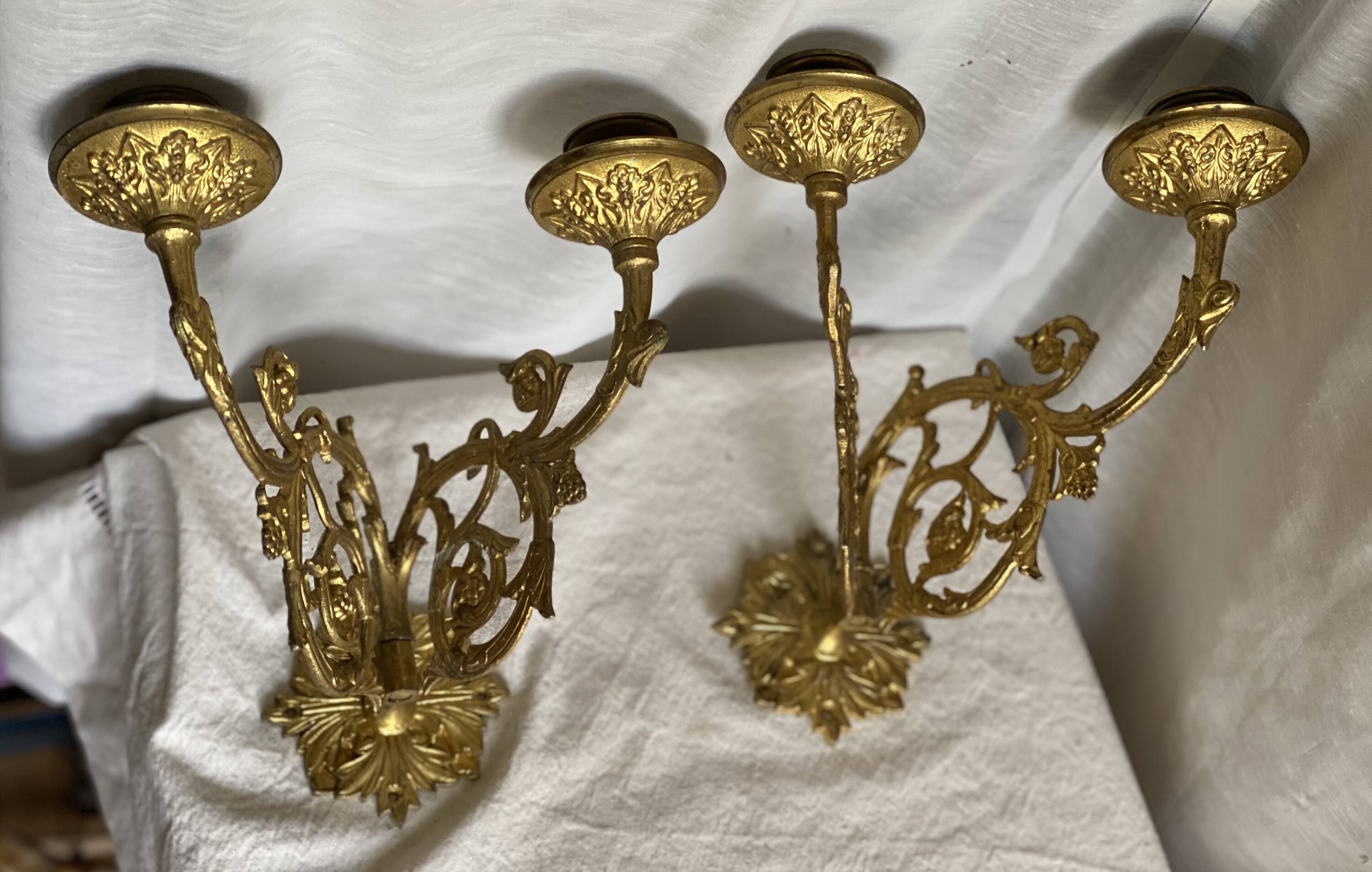 Pair of gilt bronze wall candlesticks