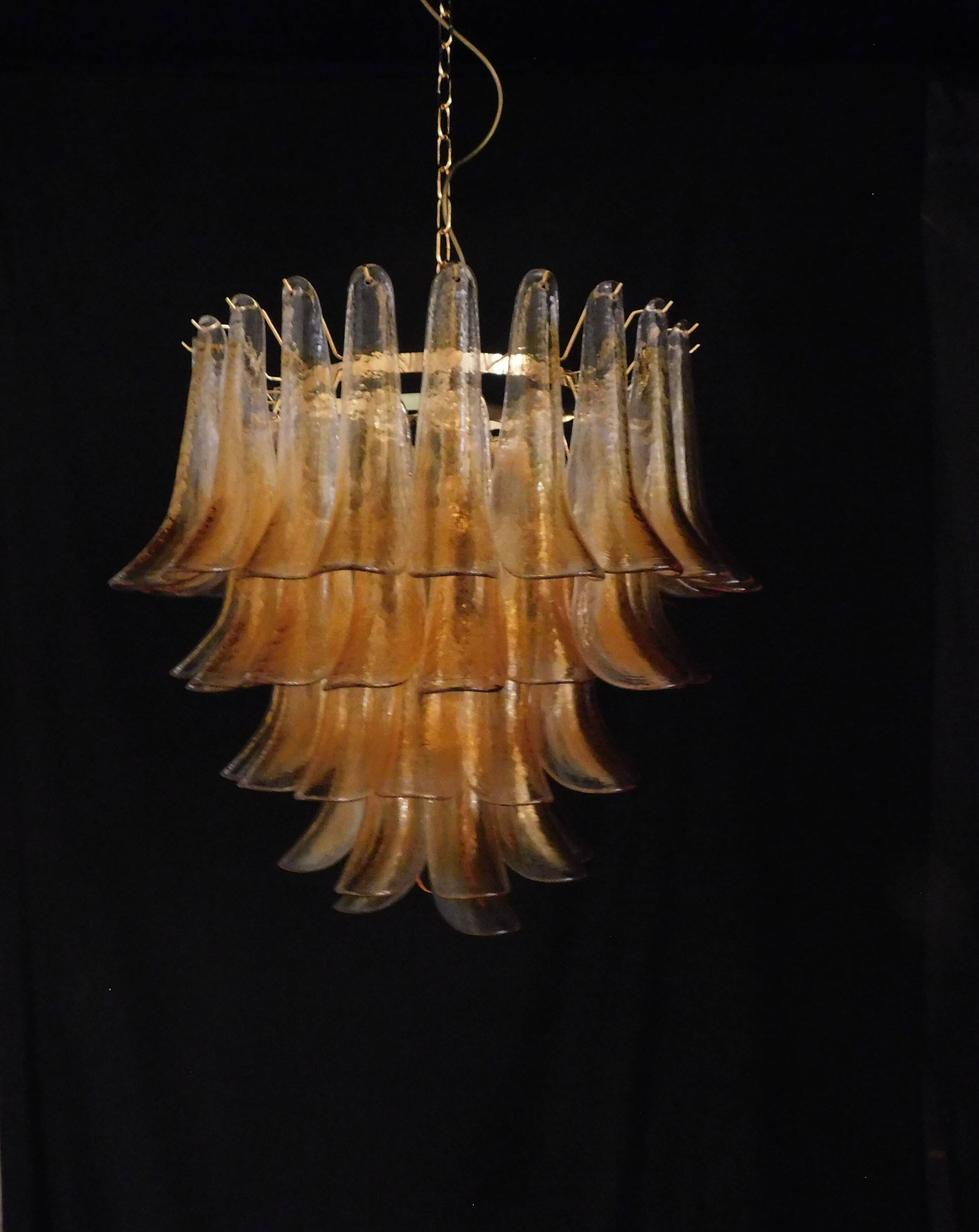 Vintage Murano chandelier, Murrina style, with amber glass petals.