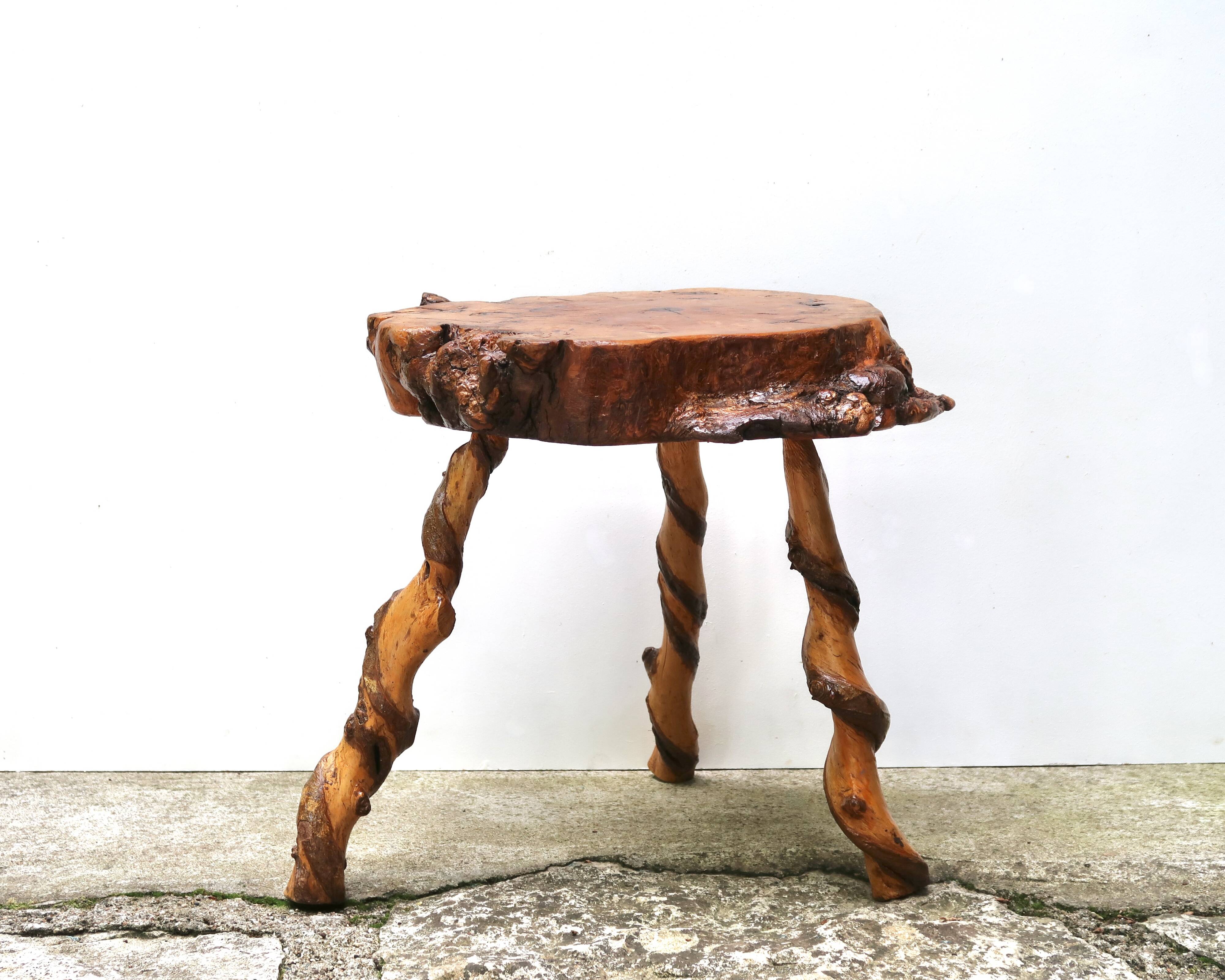 Brutalist tripod wooden side table, 1950s