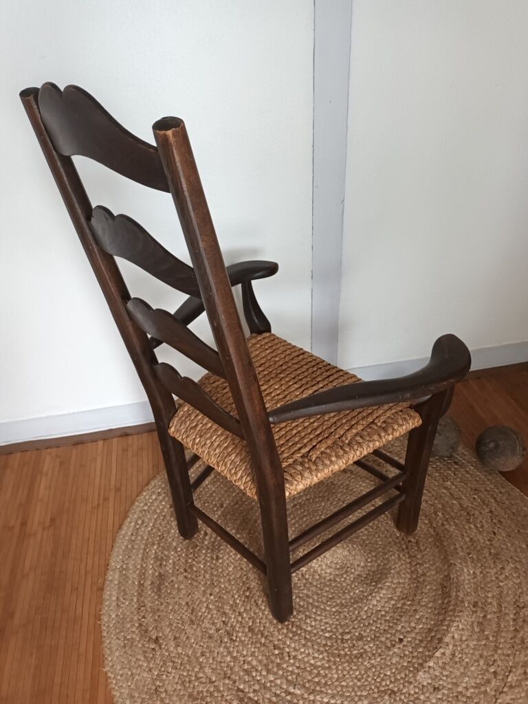 Brutalist armchair in woven straw