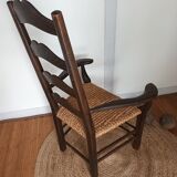 Brutalist armchair in woven straw