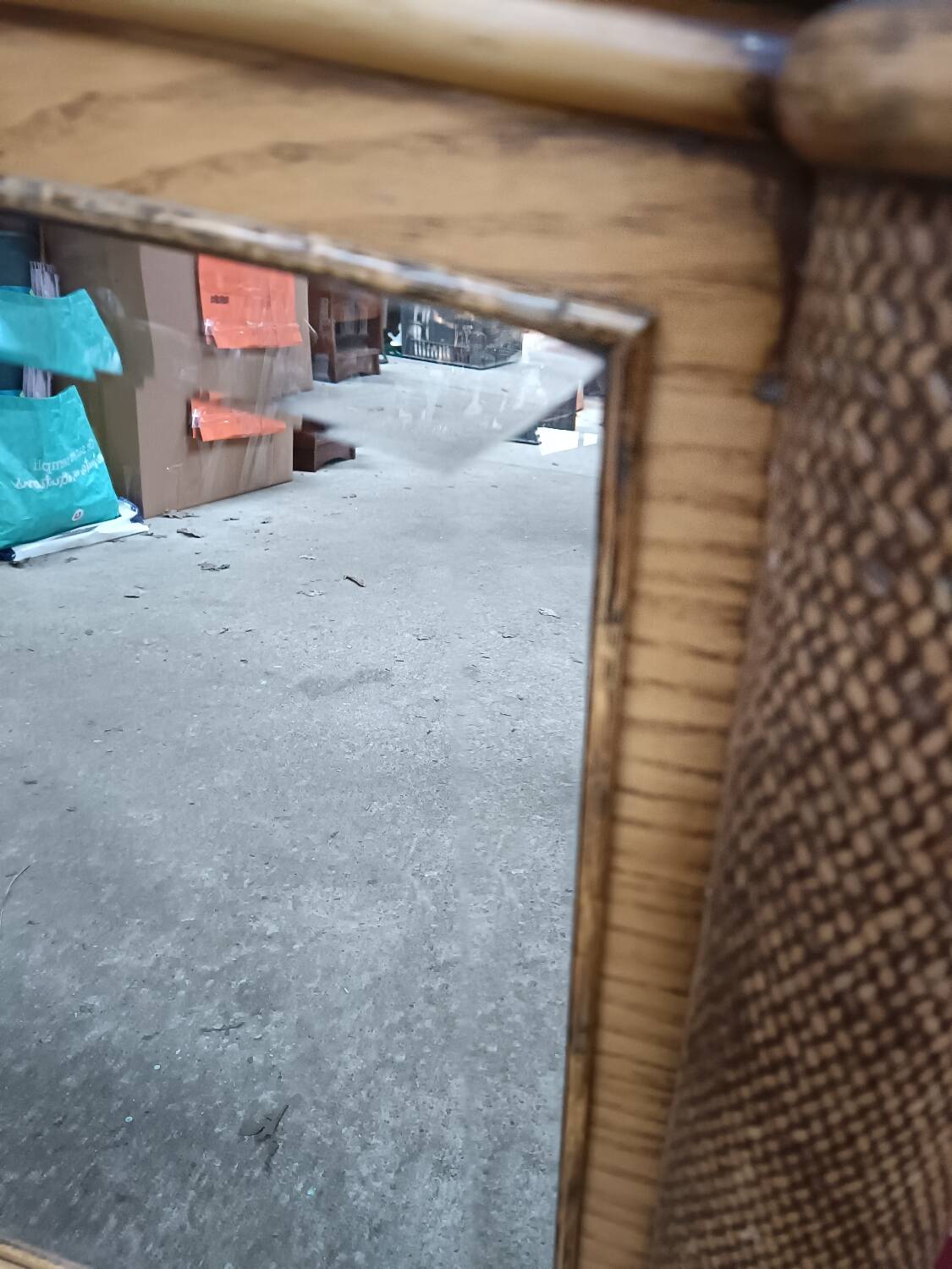 Vintage bamboo and cane wall mirror, beveled glass