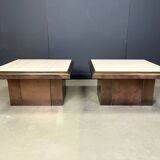 Pair of copper and travertine coffee tables by Belgochrom, 1970s
