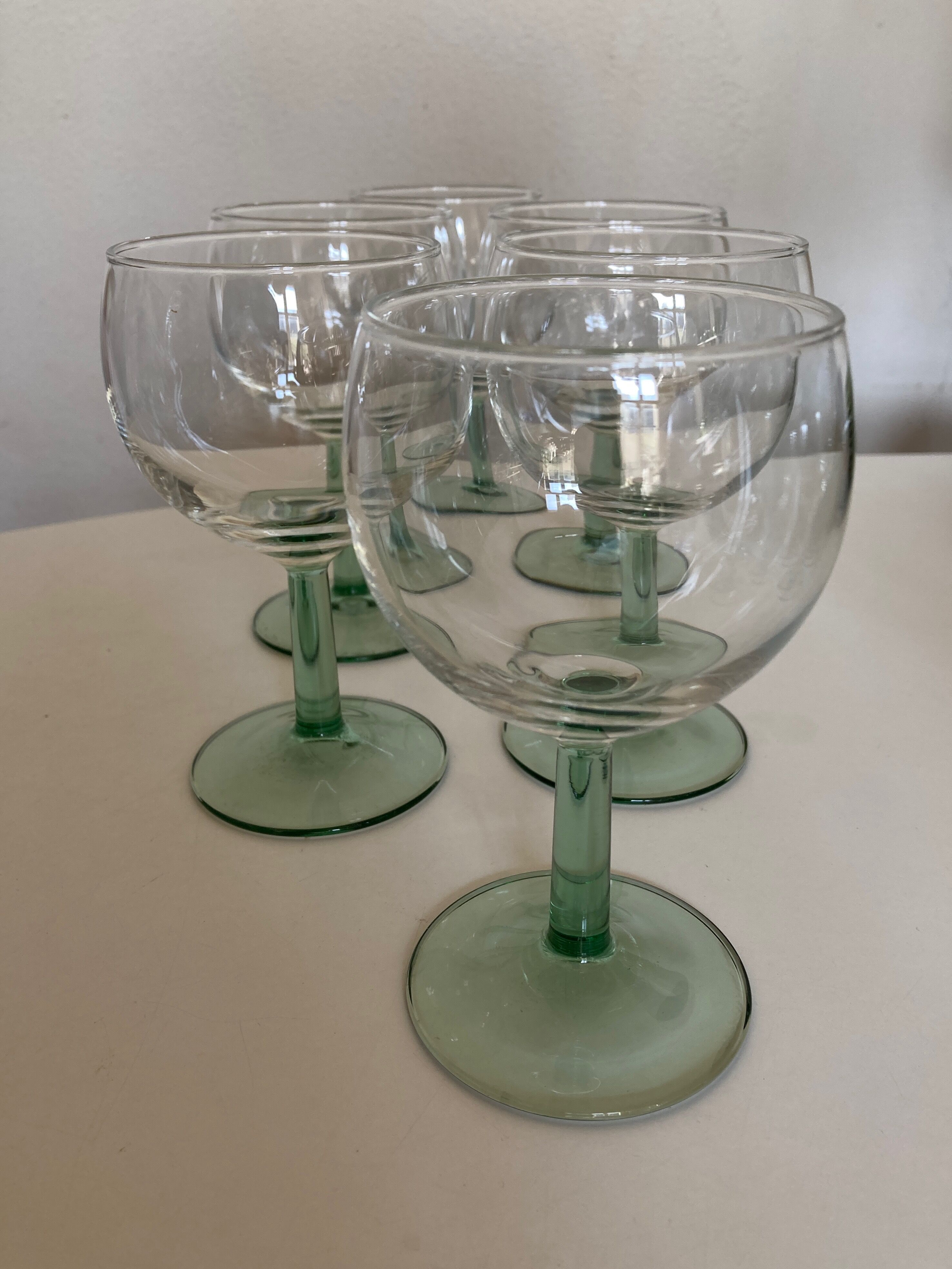 Set of 6 glasses green foot ball 14cm 1970