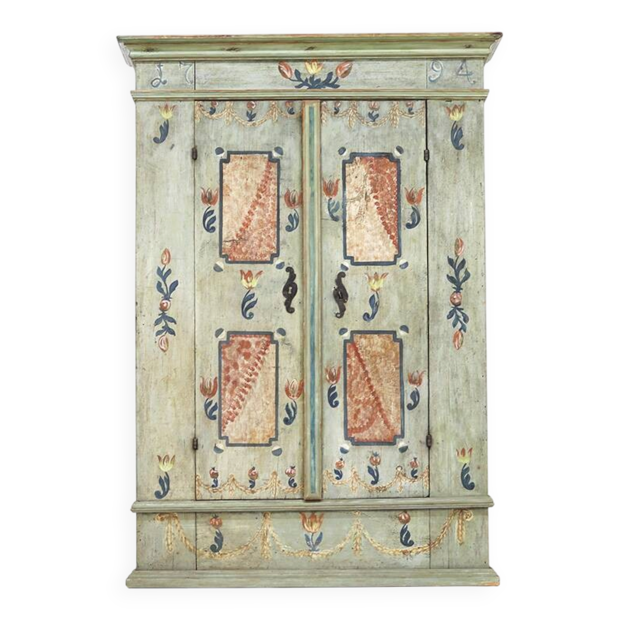 Cabinet de mariage peint, art populaire de ferme, 1794