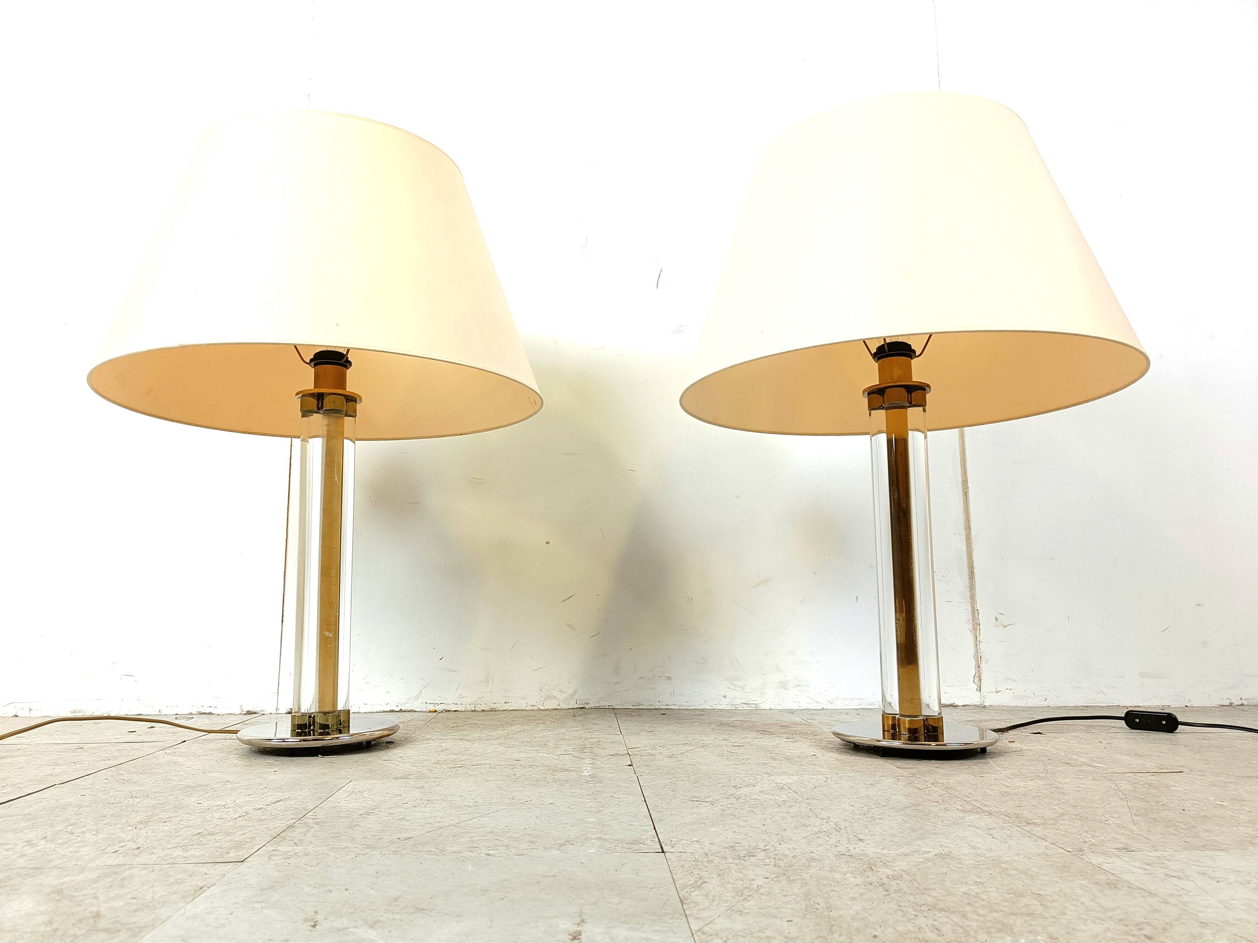 Pair of vintage large lucite table lamps, 1970s