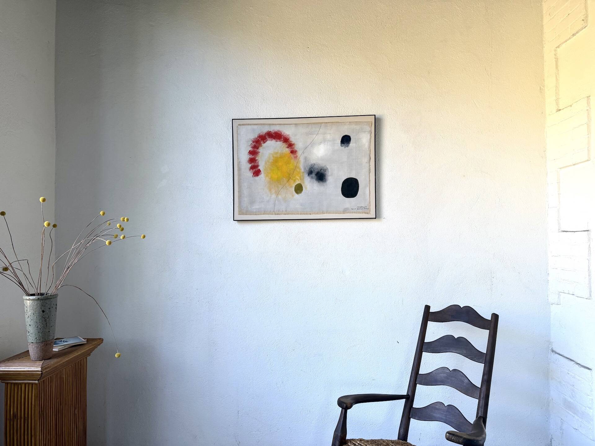 Tableau abstrait sur toile de lin dans le goût de Joan Miro