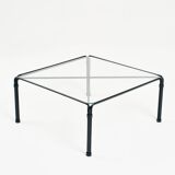 Black modernist design lounge set by Jan van Opzeeland in leather and steel bar, Netherlands, 1980s