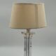 Modern table lamp in plexiglass with fabric shade.