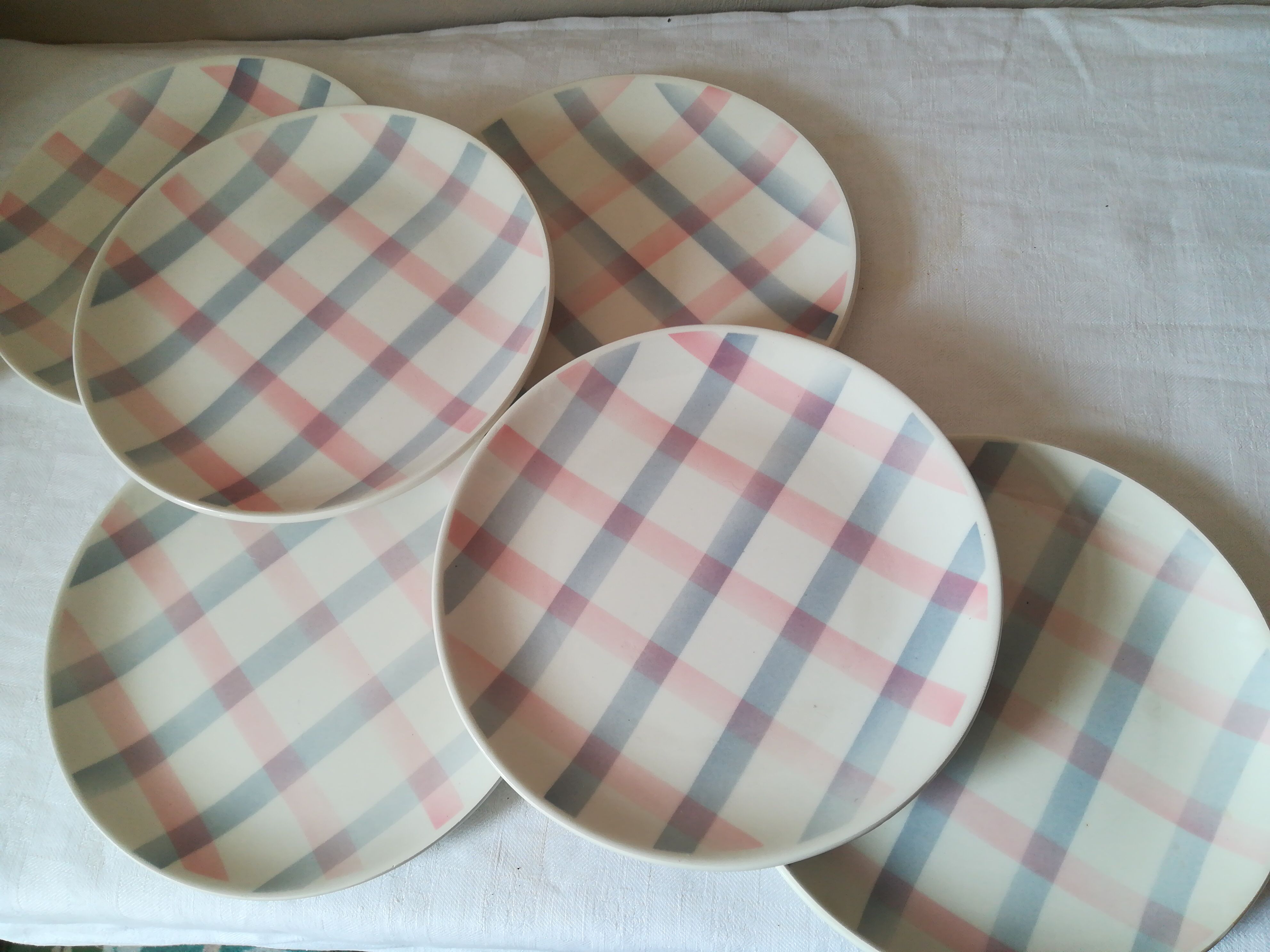 6 pink grid plates /parma Moulin des Wolves