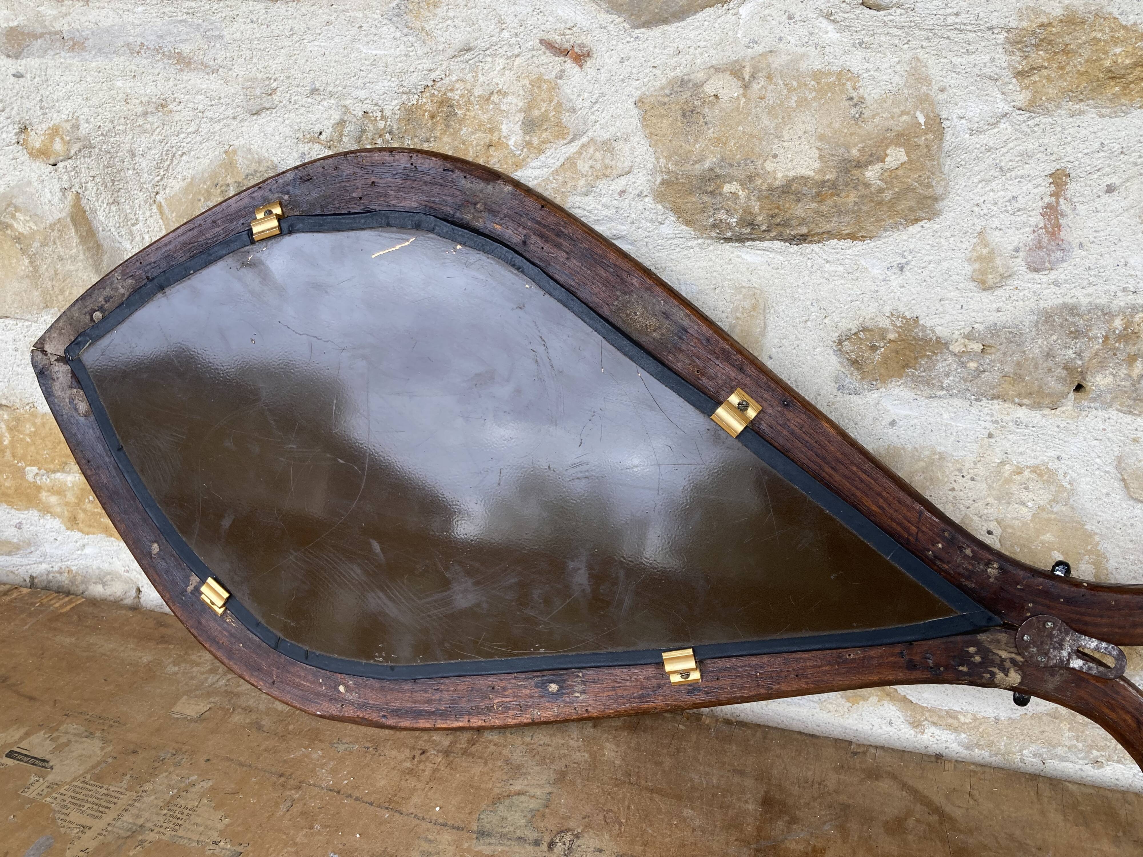 Mirror with fish-shaped wooden frame