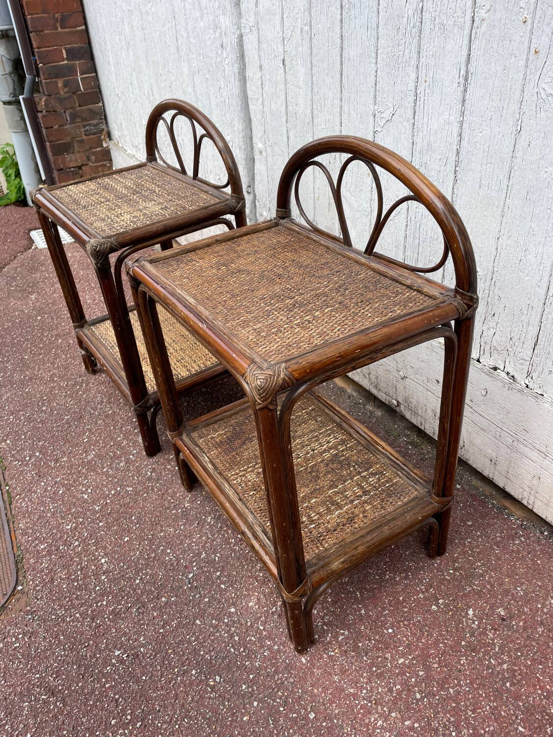 Pair of rattan wicker bedside tables