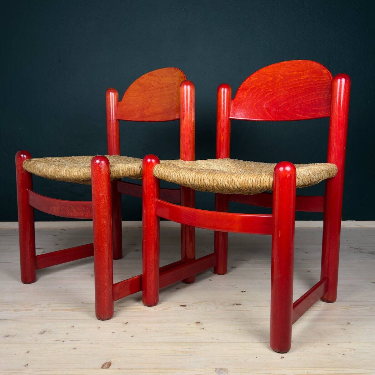 Red Padova chairs by Hank Lowenstein, Italy, 1970s, set of 2.