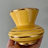 Vase vintage art déco en céramique jaune et doré