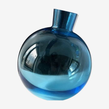 Blue glass ball vase (Portieux?) with tilting bottom