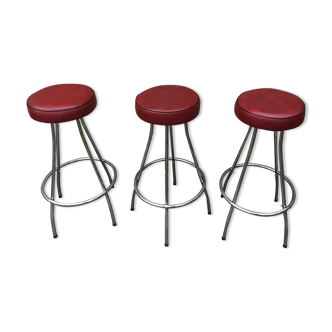Set of 3 vintage bar stools 1960-1980
