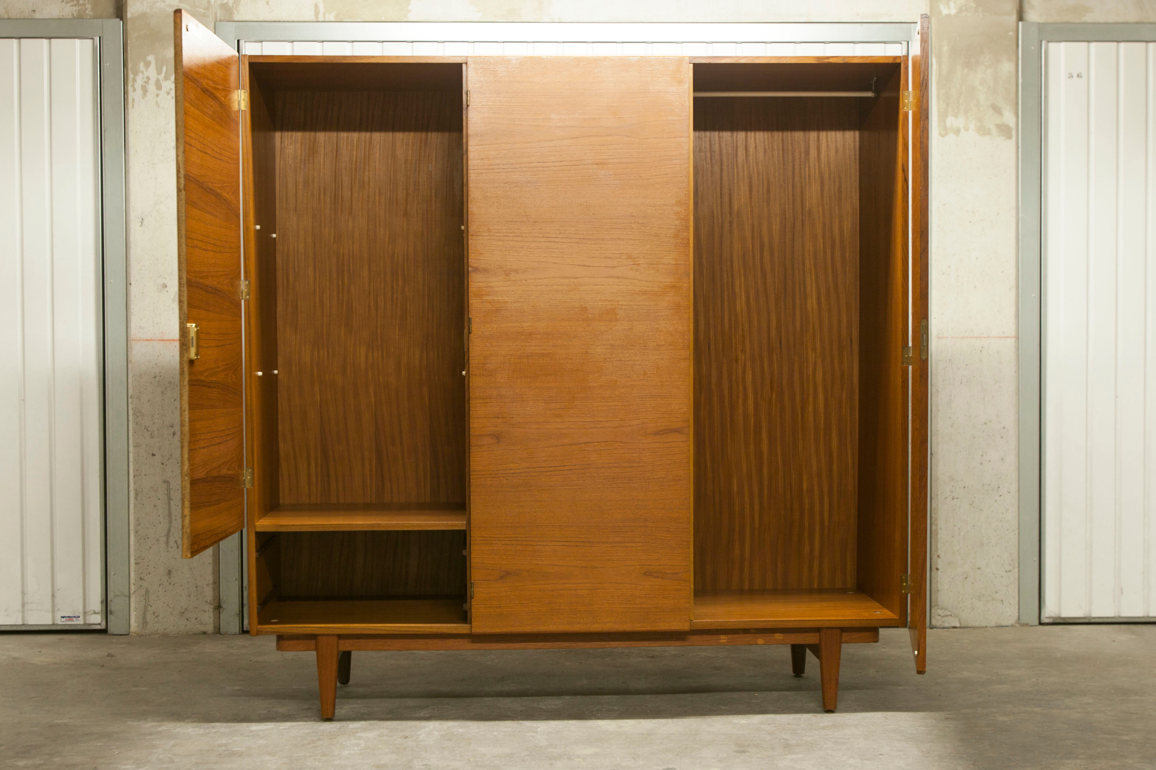 Danish Scandinavian wardrobe signed Sven Ellekaer 1960 3 doors 2 drawers with mounting plan