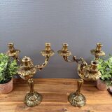 Pair of antique bronze candlesticks, Louis XV style