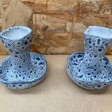 Pair of YURTSUA Candle Holders Vallauris Style Grey Ceramic Lava Vintage #B160