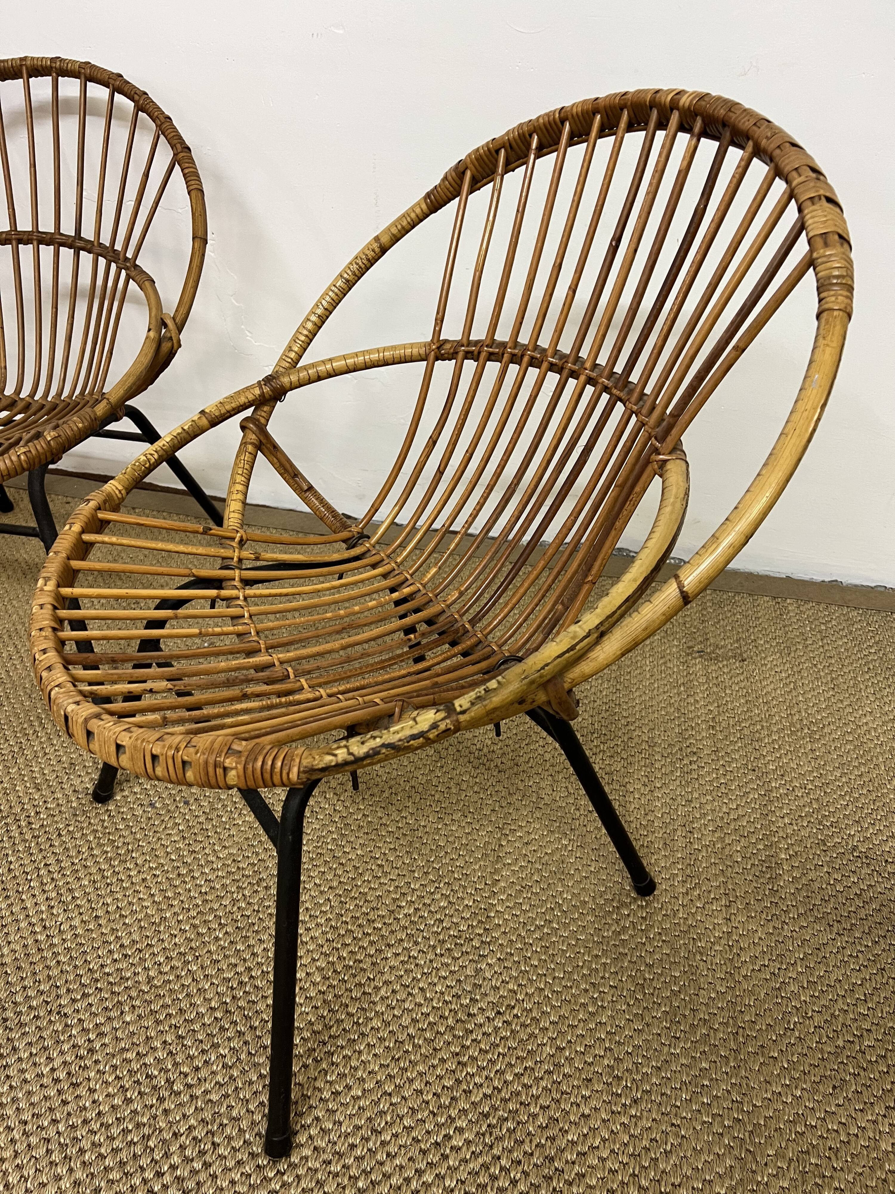 Rattan armchairs feet metal