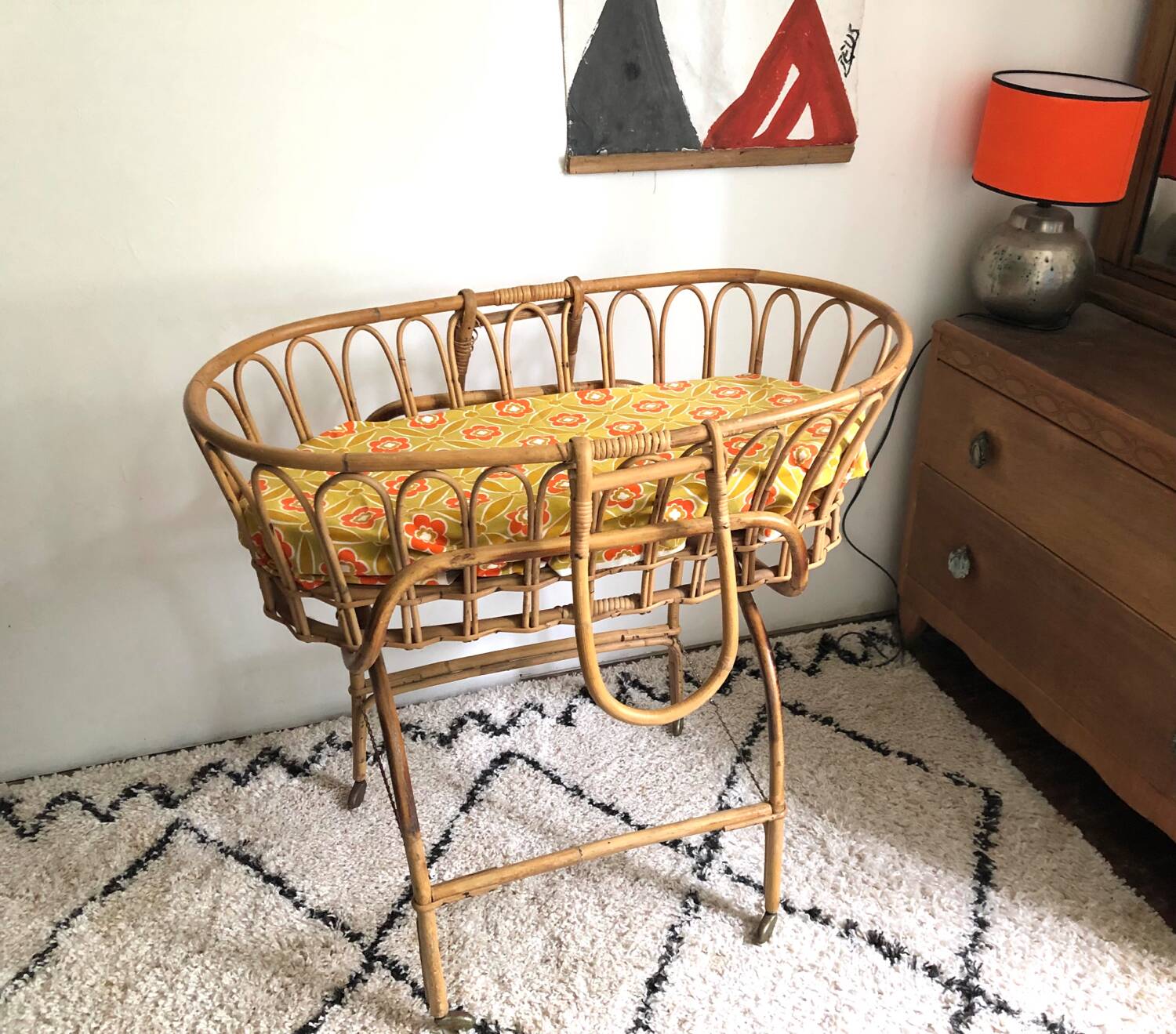 Vintage rattan cradle
