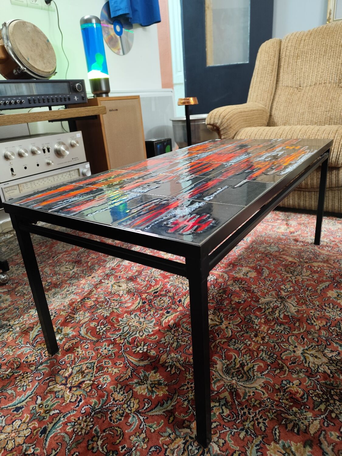 Vintage 1970s coffee table in Valauris style