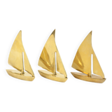Three Vintage Sailboat Figurines Brass Minimalist Boat Sixties 11cm