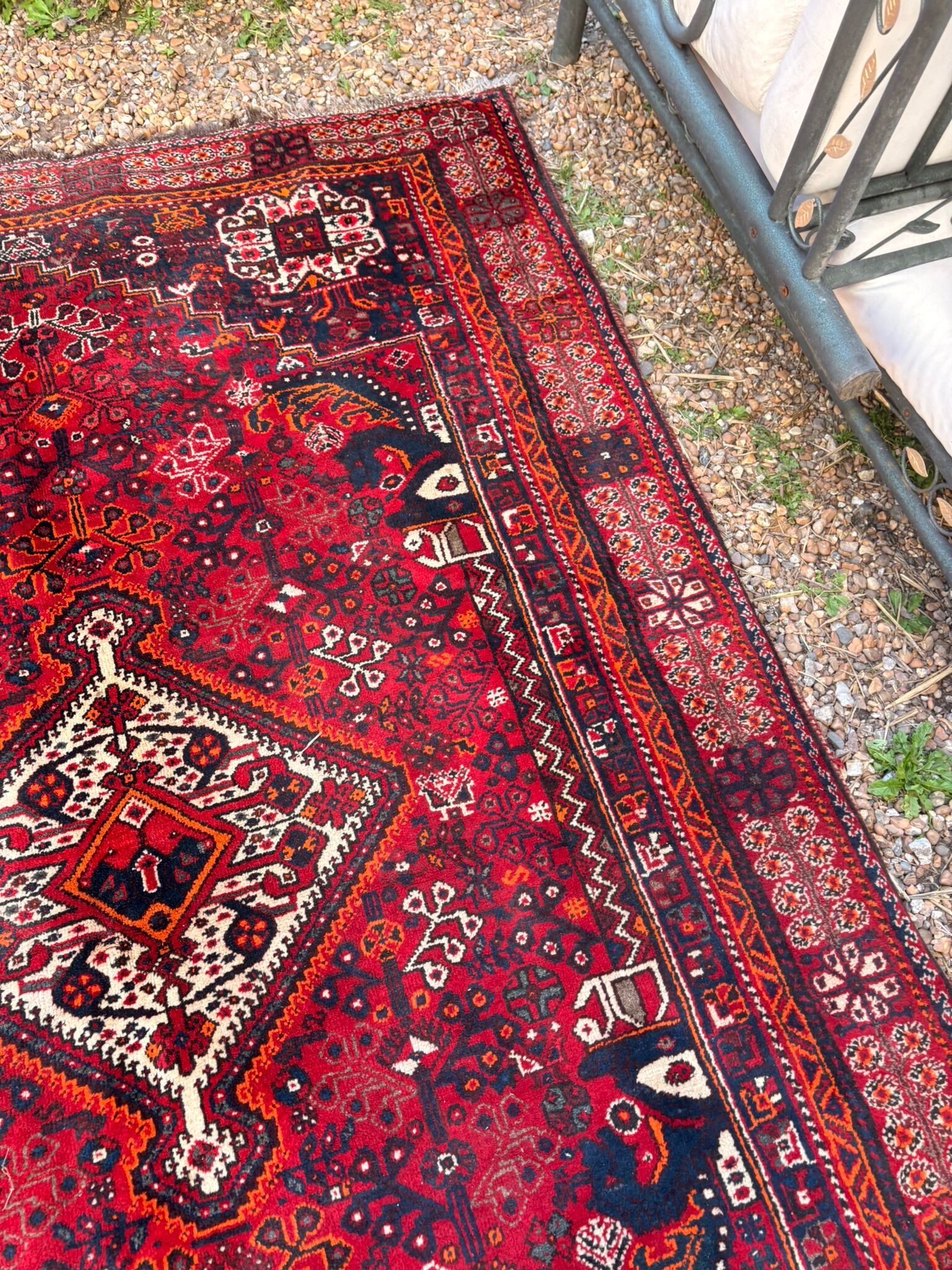 Ancient Persian Shiraz Rug 200x140 Wool Handmade Vintage Boho Chic Iran