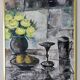 Still life with yellow roses and fruits by Olle Rhönnstrand, oil on Swedish canvas from the mid-century.