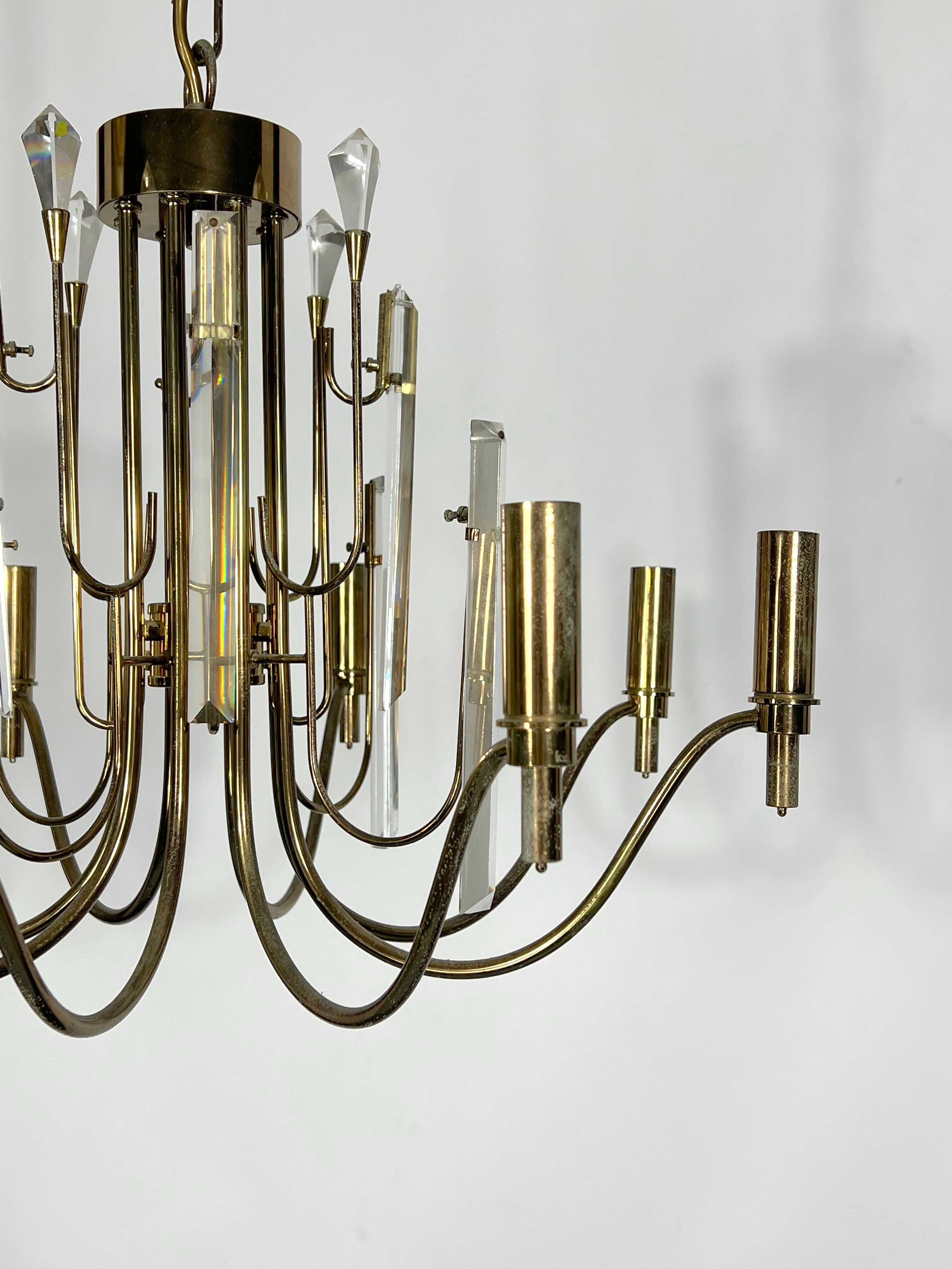 Vintage brass and glass Stilkronen chandelier, Italy 1970s