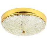 Applique Plafond Ronde J.T. Kalmar en Laiton et Verre Texturé, Moderne du Milieu du Siècle, Autriche, Années 1950