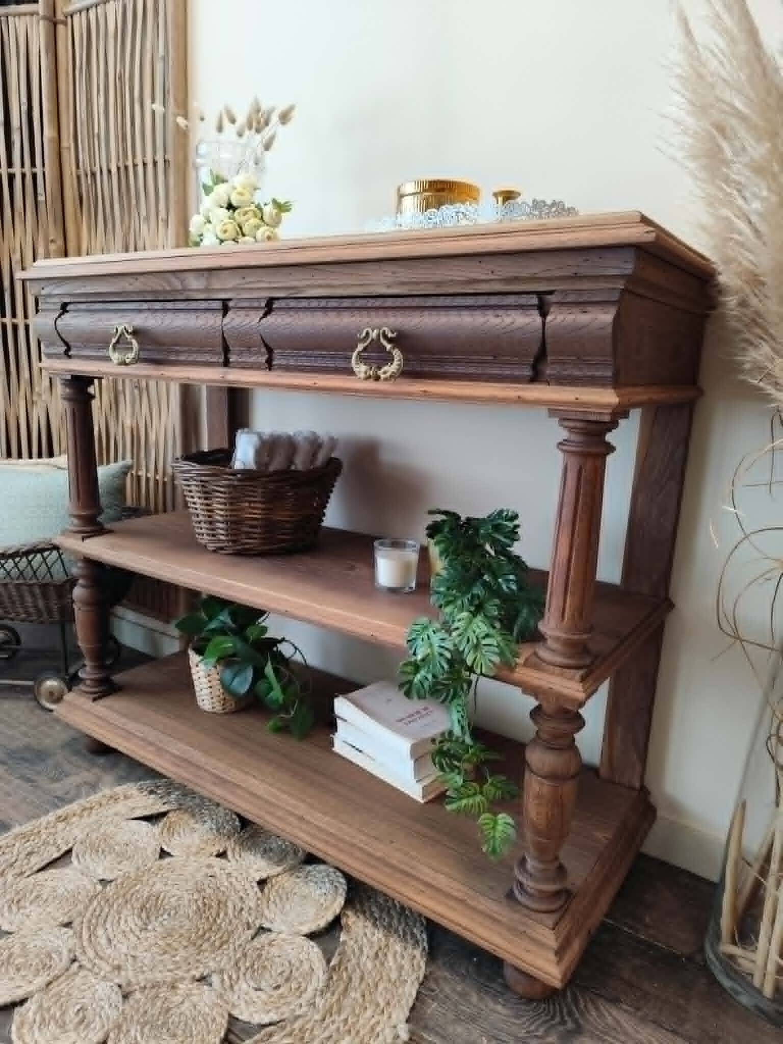 Console desserte meuble d'appoint en chêne massif
