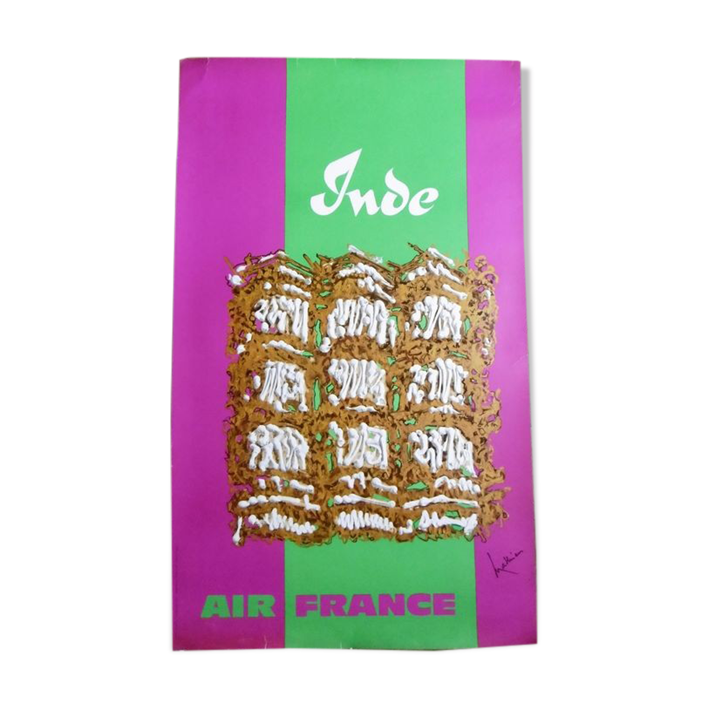 Lithographic poster Air France - India signed Georges Mathieu 1969