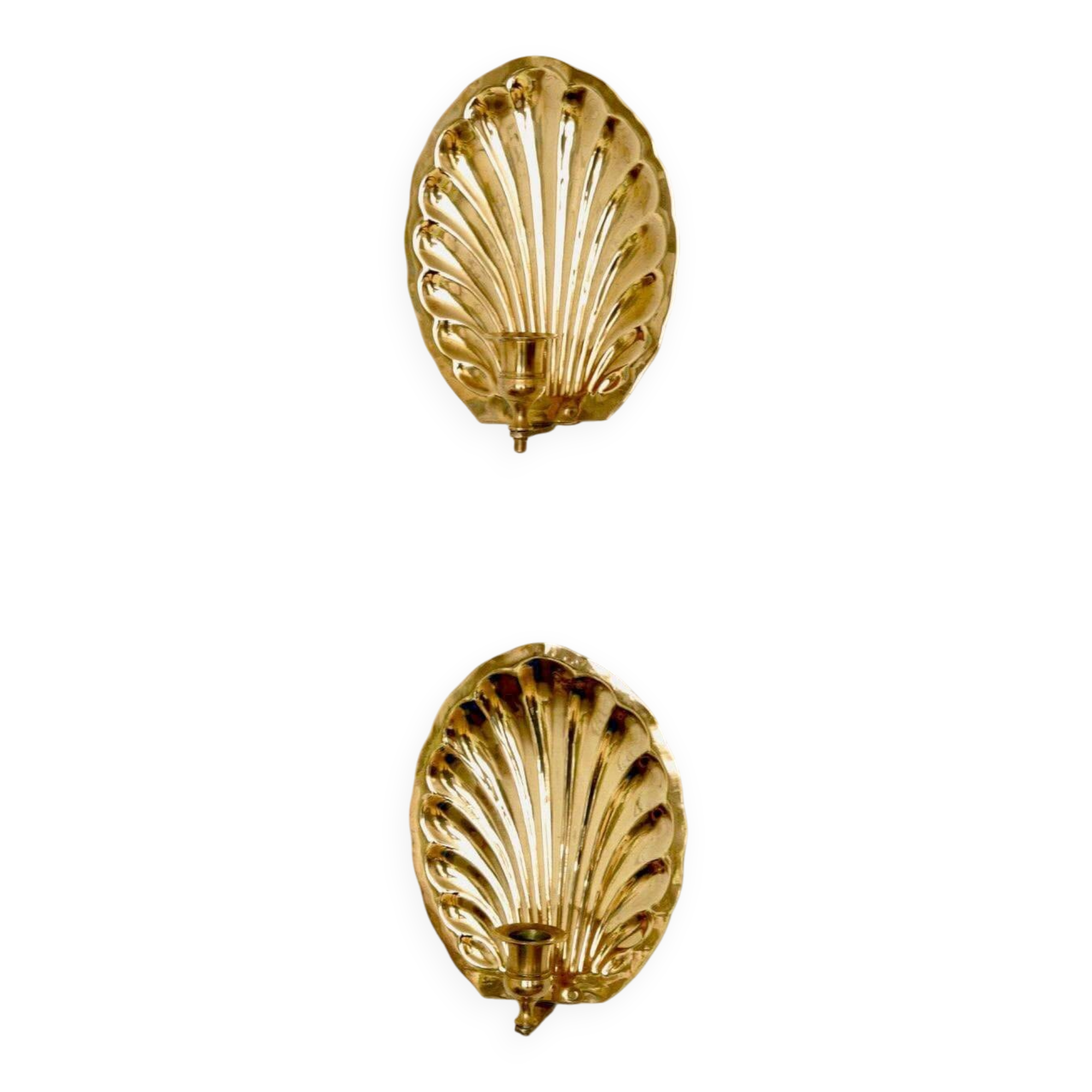 Pair of vintage brass shell scallop sconces