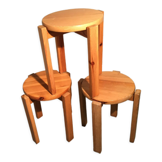 Set of three round wooden stool