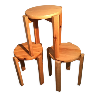 Set de trois tabourets rond en bois