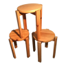 Set of three round wooden stool