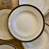 Set of 6 vintage semi-porcelain soup plates, Chinon de Céranord green and gold frieze