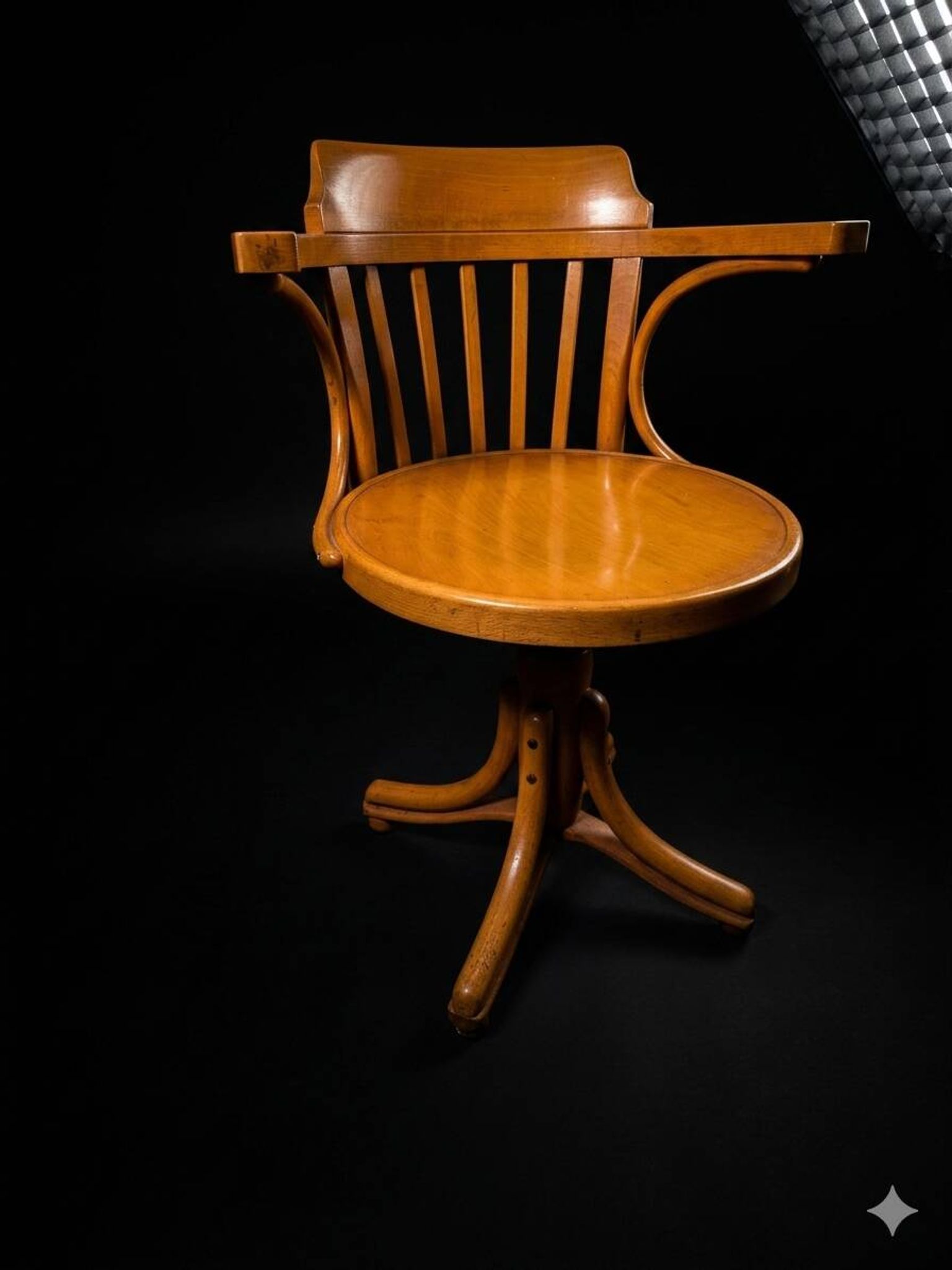 Swivel office chair in curved wood, 1950s