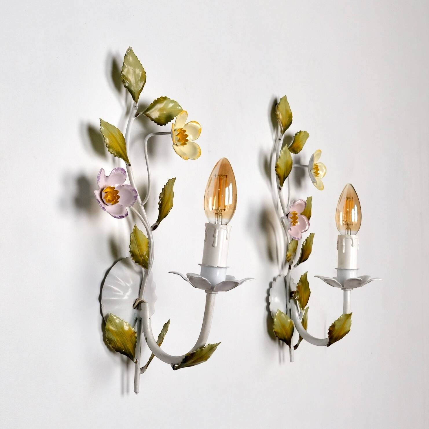 Pair of metal flower sconces, Italy, 1980s